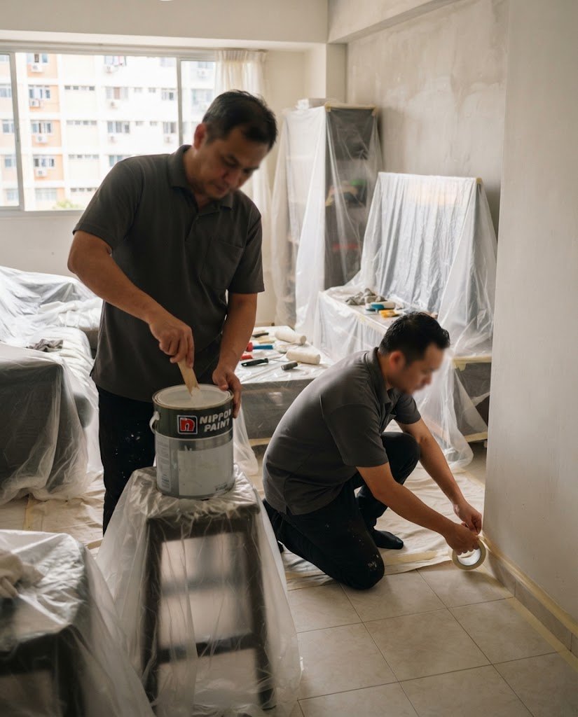 MAJPaint team preparing a room